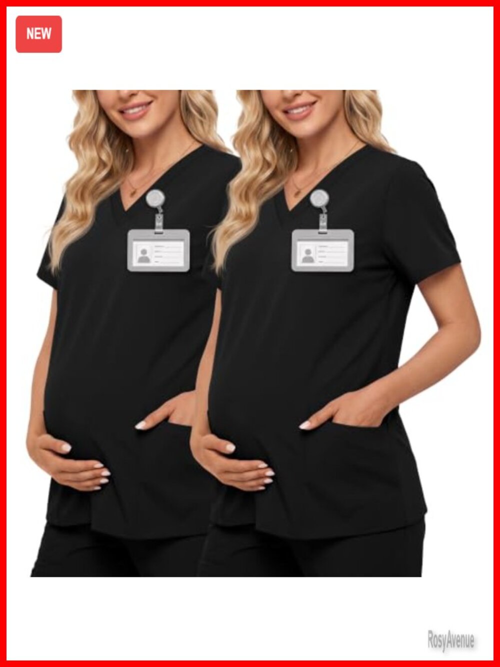 Maternity Scrub Top 2 Pack Cotton Nylon Spandex V-Neck Medical Workwear